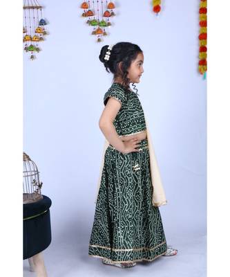 Banjara India Kutchi Emboidered Yellow Girls Chaniya Choli with Dupatta (CC-BANDHEJ) - Green 3