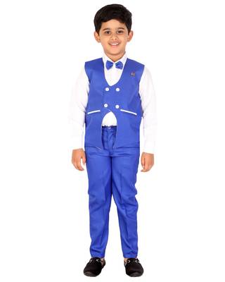 Blue plain blended cotton boys-suit 1