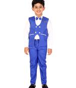 Blue plain blended cotton boys-suit