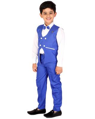 Blue plain blended cotton boys-suit 3