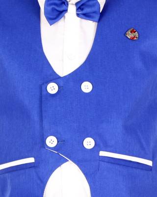 Blue plain blended cotton boys-suit 4