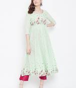 Green printed cotton long-kurtis