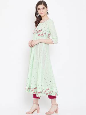 Green printed cotton long-kurtis 2