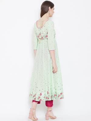 Green printed cotton long-kurtis 4