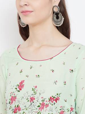 Green printed cotton long-kurtis 5