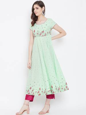 Green printed cotton long-kurtis 2