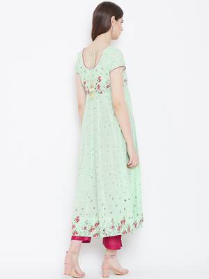 Green printed cotton long-kurtis 4
