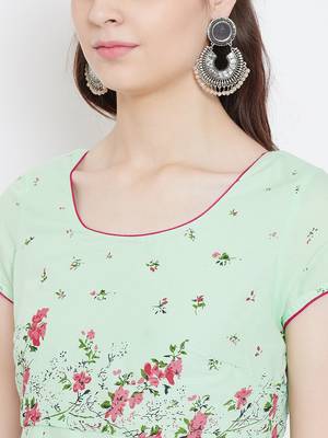 Green printed cotton long-kurtis 5