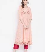 Peach printed cotton long-kurtis