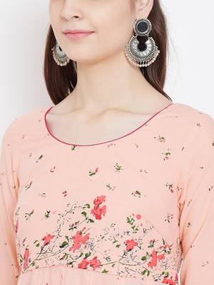 Peach printed cotton long-kurtis 5