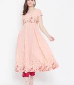 Peach printed cotton long-kurtis