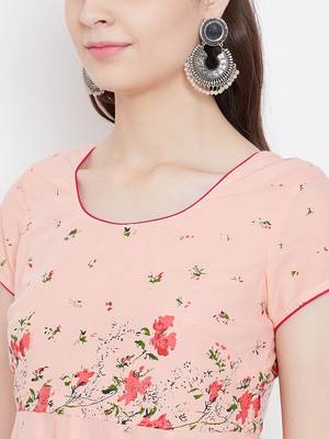 Peach printed cotton long-kurtis 5