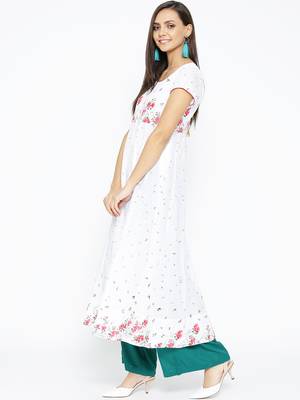 White printed cotton long-kurtis 2