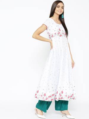 White printed cotton long-kurtis 3