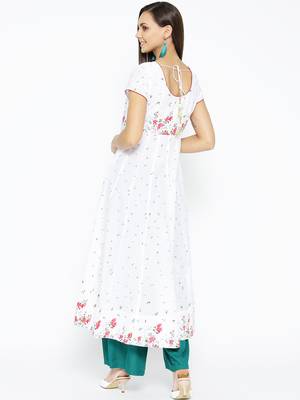 White printed cotton long-kurtis 4