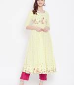 Yellow printed cotton long-kurtis