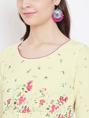 Yellow printed cotton long-kurtis 5