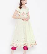 Yellow printed cotton long-kurtis