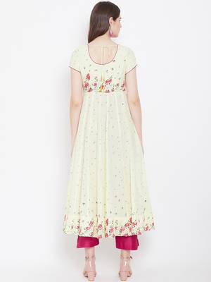 Yellow printed cotton long-kurtis 4