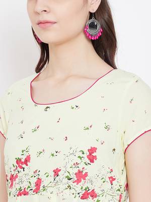 Yellow printed cotton long-kurtis 5