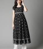 Black printed cotton long-kurtis