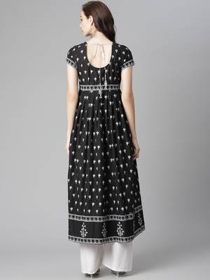 Black printed cotton long-kurtis 2