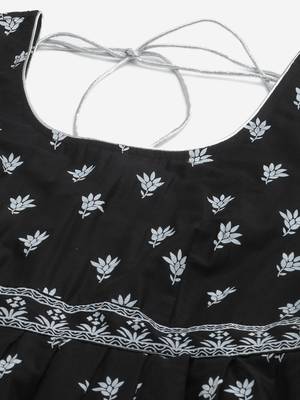 Black printed cotton long-kurtis 4