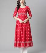 Red printed cotton long-kurtis