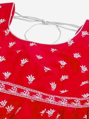 Red printed cotton long-kurtis 4