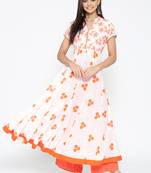 White printed cotton long-kurtis