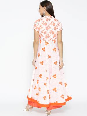 White printed cotton long-kurtis 2