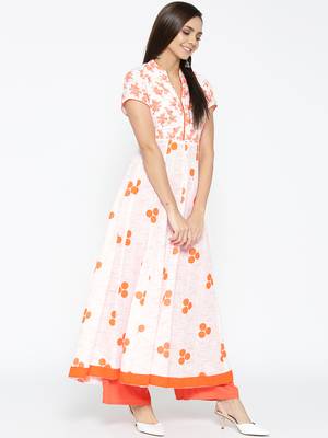White printed cotton long-kurtis 5