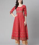Red printed cotton long-kurtis