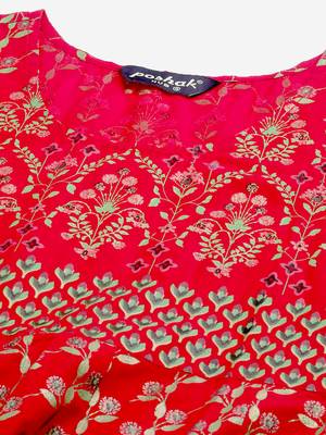 Red printed cotton long-kurtis 4