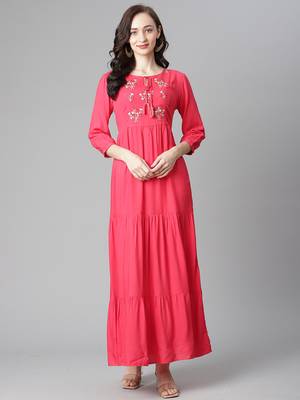 Red printed cotton long-kurtis 1