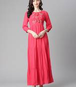 Red printed cotton long-kurtis
