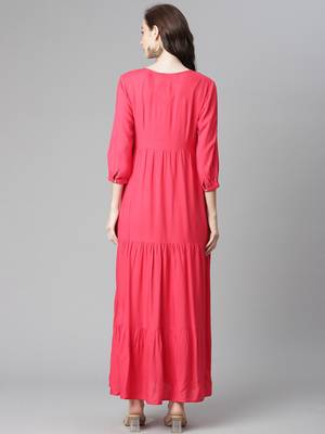 Red printed cotton long-kurtis 2