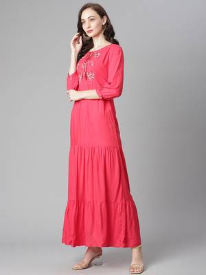Red printed cotton long-kurtis 3