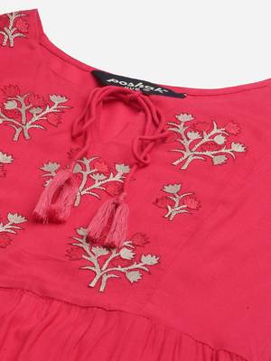 Red printed cotton long-kurtis 4