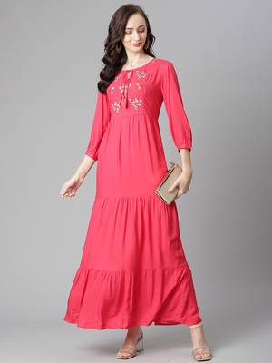 Red printed cotton long-kurtis 5