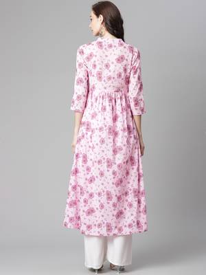 Pink printed cotton long-kurtis 2