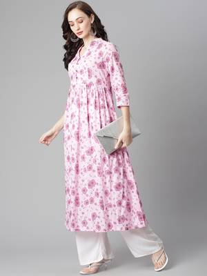 Pink printed cotton long-kurtis 5