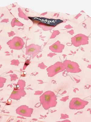 Peach printed cotton long-kurtis 4