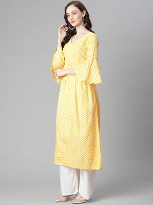 Yellow printed cotton long-kurtis 3