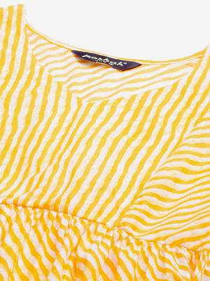 Yellow printed cotton long-kurtis 4