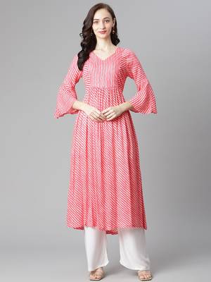 Red printed rayon long-kurtis 1