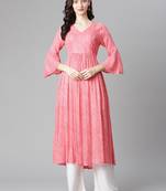 Red printed rayon long-kurtis