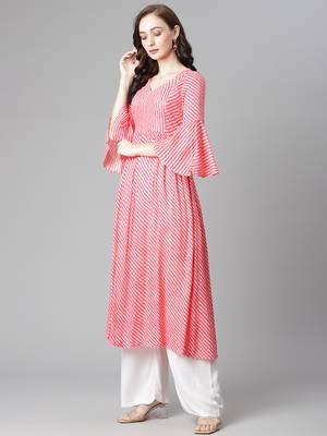 Red printed rayon long-kurtis 3