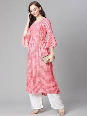 Red printed rayon long-kurtis 5