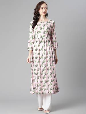 Pink printed rayon long-kurtis 1